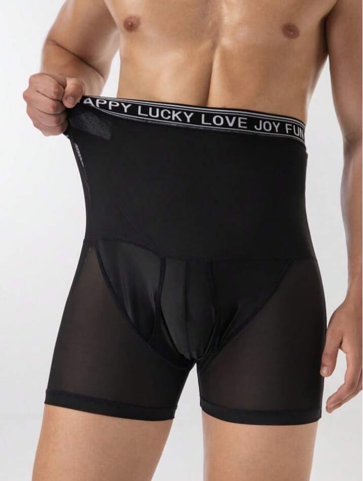 Men's Letter Tape Contrast Mesh Breathable Shaping Bottom Shapewear